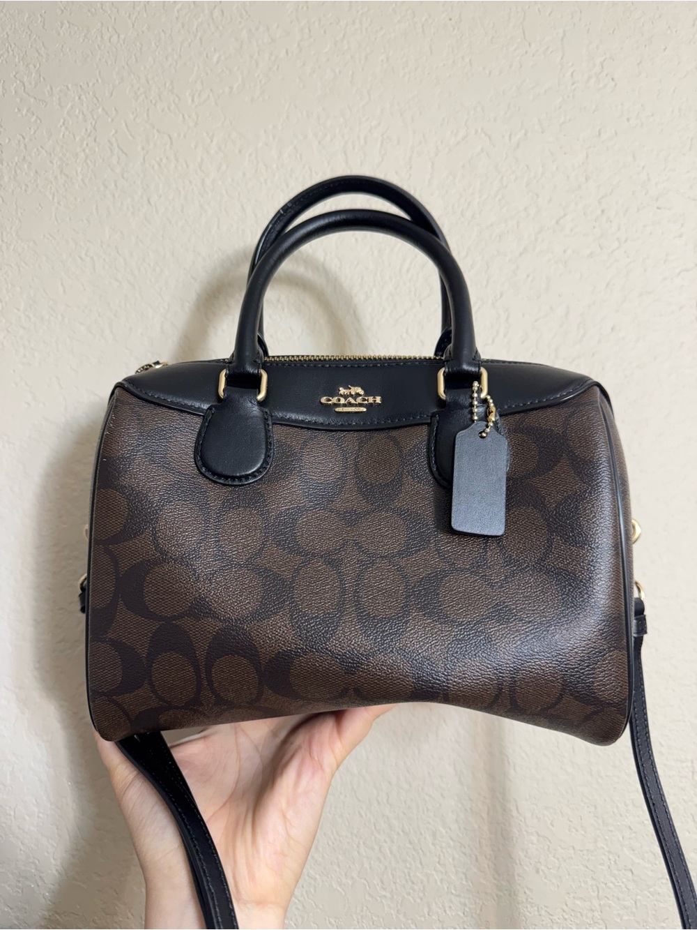 Coach Mini Bennett Satchel in Signature canvas brown black crossbody